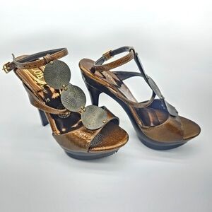 Women's Bronze Strappy High Heel Sandals, Size 5.5